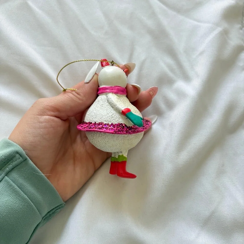Snowman Girl Christmas Ornament Pink Glitter Tutu Scarf Red Boots Bow Holiday